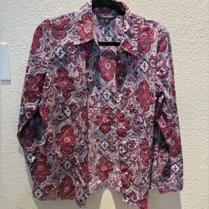 Chadwicks Women's Red and Pink Paisley Button Down Shirt